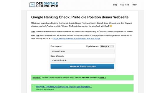 Website-Texte führten zu Platz 1 im Google Ranking Check für Personal Trainer