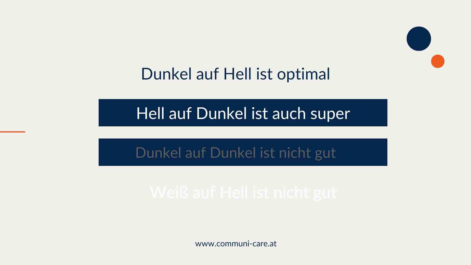 Achte bei Texten fürs Web auf ausreichend Kontrast zwischen Schriftfarbe und Hintergrund
